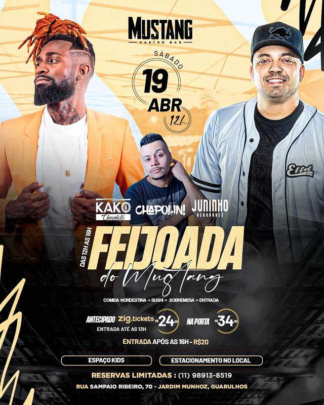 FEIJOADA SÁBADO 19/04/2025 NO MUSTANG GUARULHOS